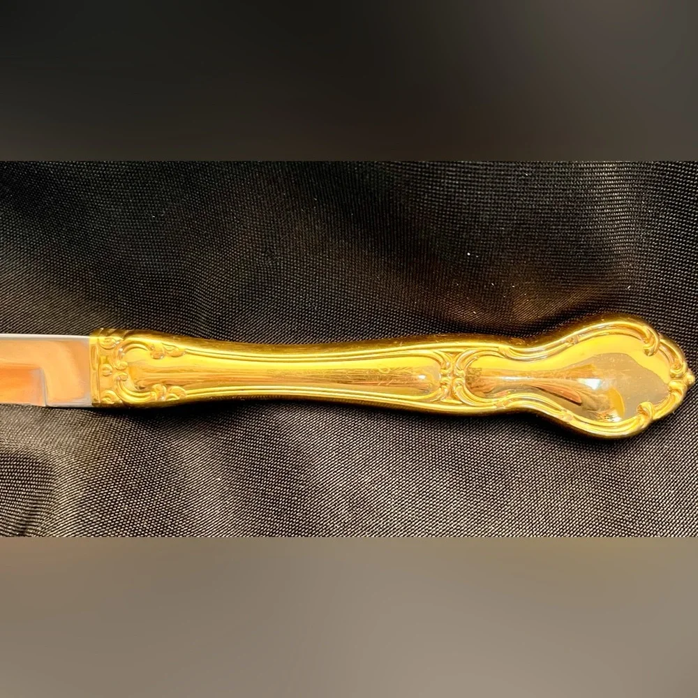 VTG Carvel Hall Gold Carving Set 3pc Mid Century Modern MCM Knife Fork Host Retr
